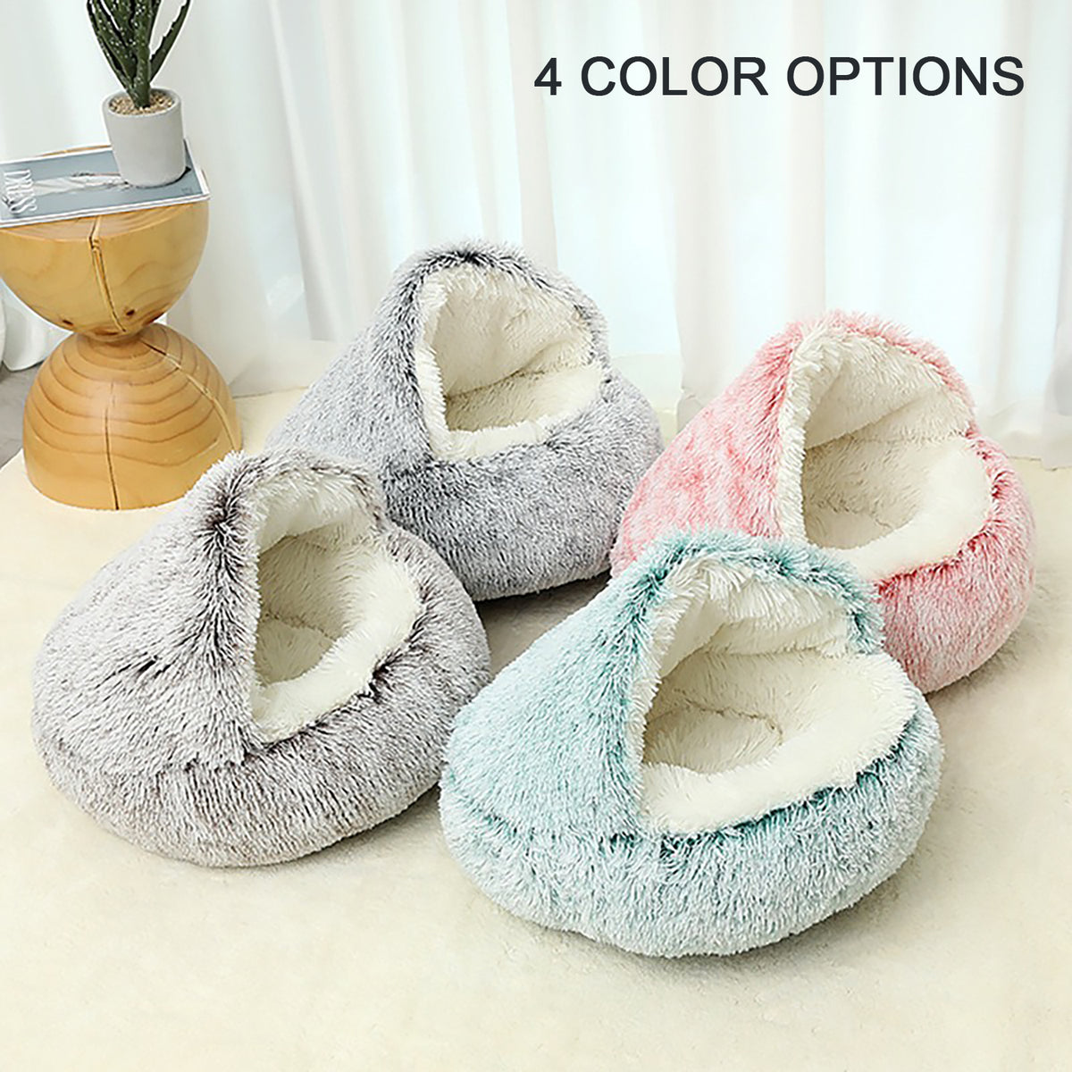 Plush Hooded Cat Cave Bed