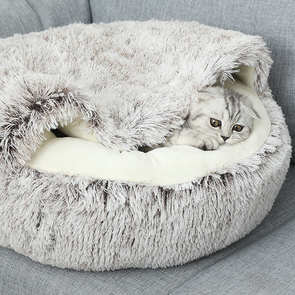 Plush Hooded Cat Cave Bed