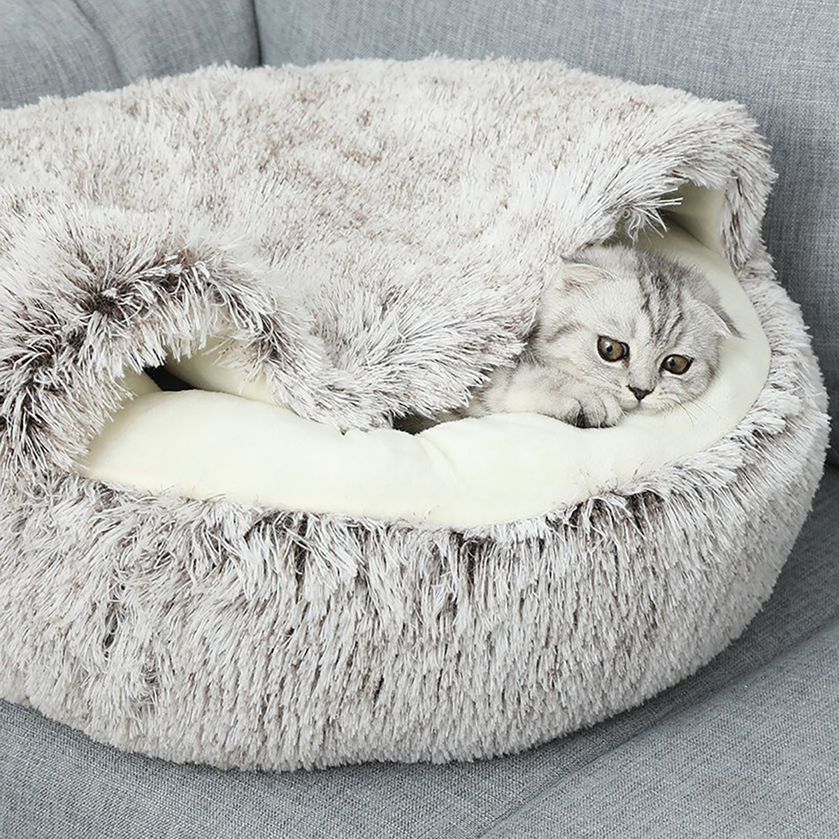 Plush Hooded Cat Cave Bed
