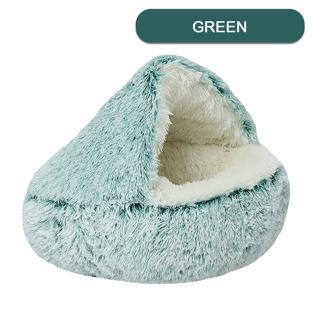 Plush Hooded Cat Cave Bed