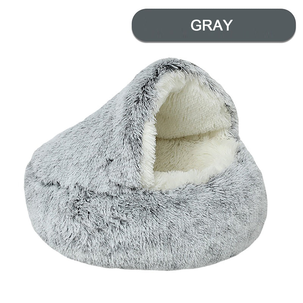 Plush Hooded Cat Cave Bed