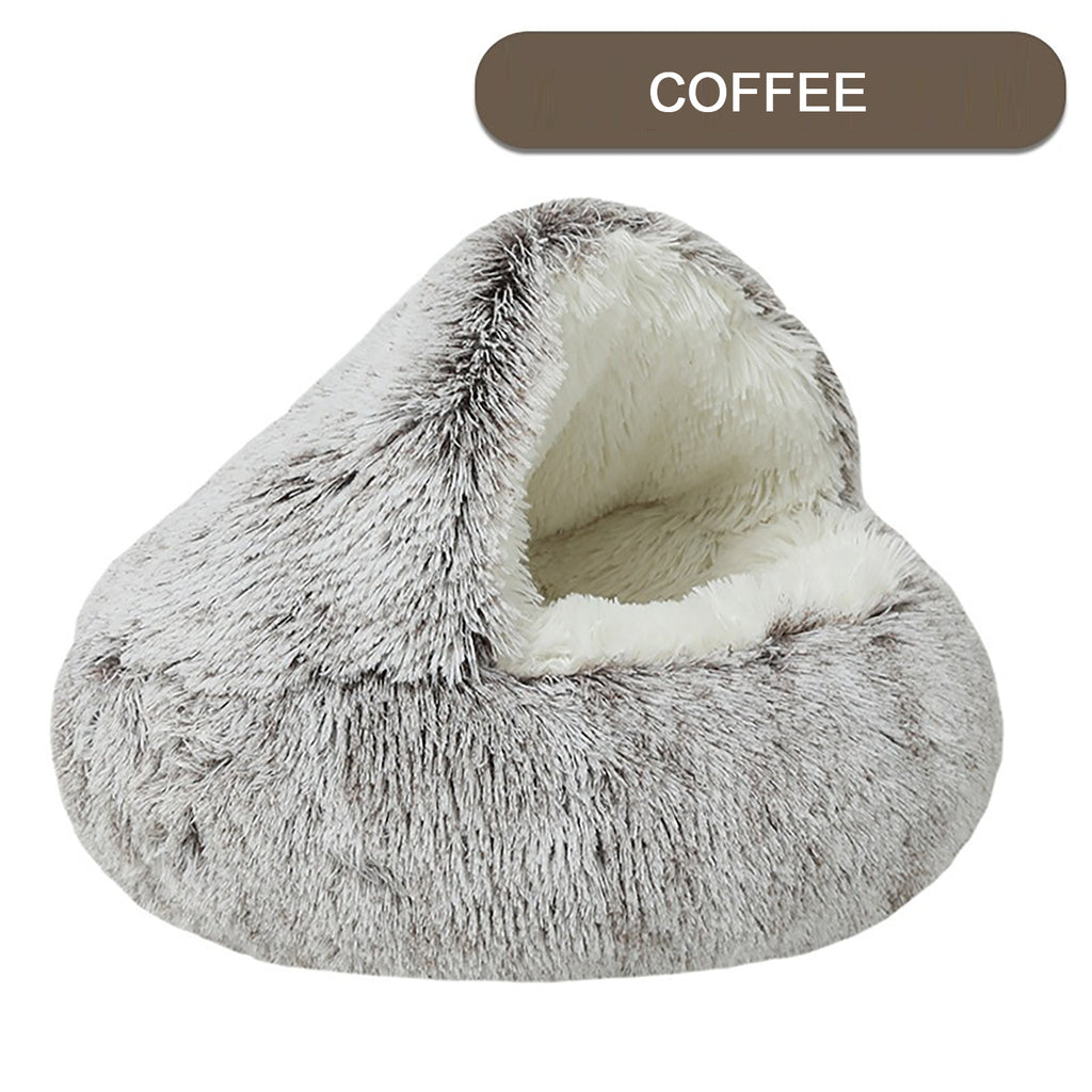 Plush Hooded Cat Cave Bed