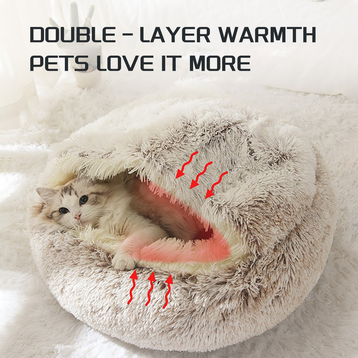 Plush Hooded Cat Cave Bed