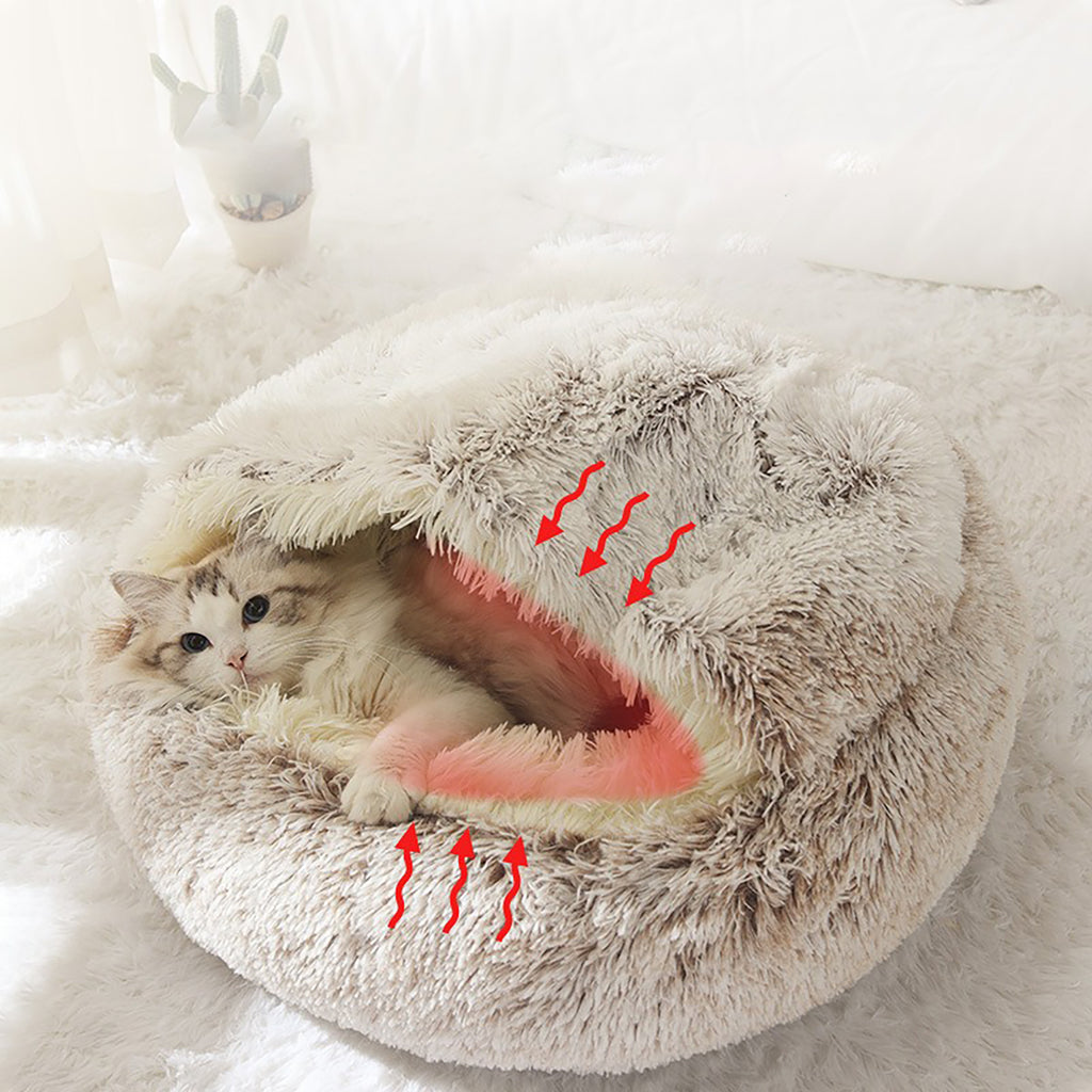 Plush Hooded Cat Cave Bed
