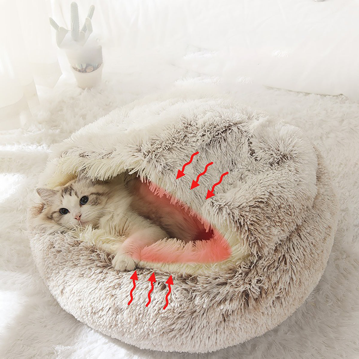 Plush Hooded Cat Cave Bed