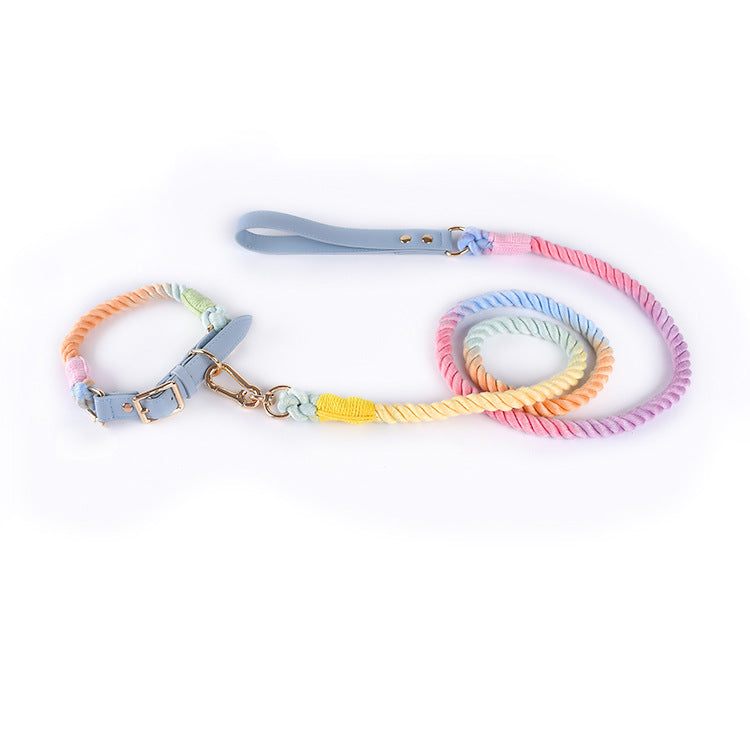 Leather & Cotton Rope Dog Collar and Leash Set