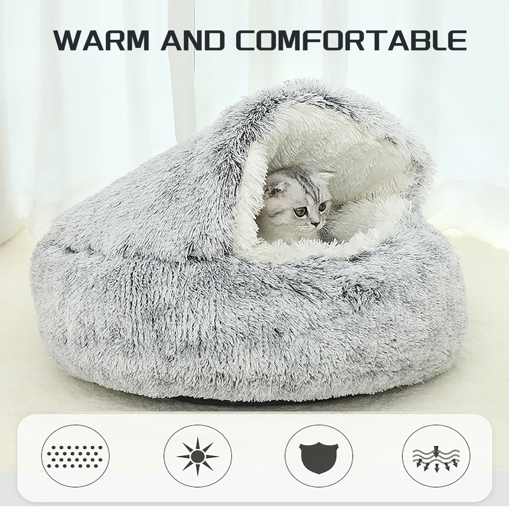 Plush Hooded Cat Cave Bed